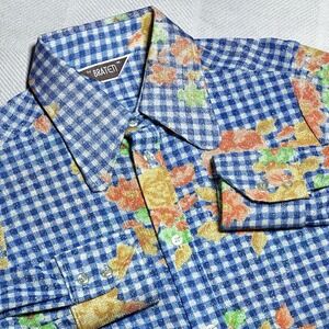 Vintage 70s Braten Button Up Shirt Womens Medium Gingham Floral Sparkle Glitter